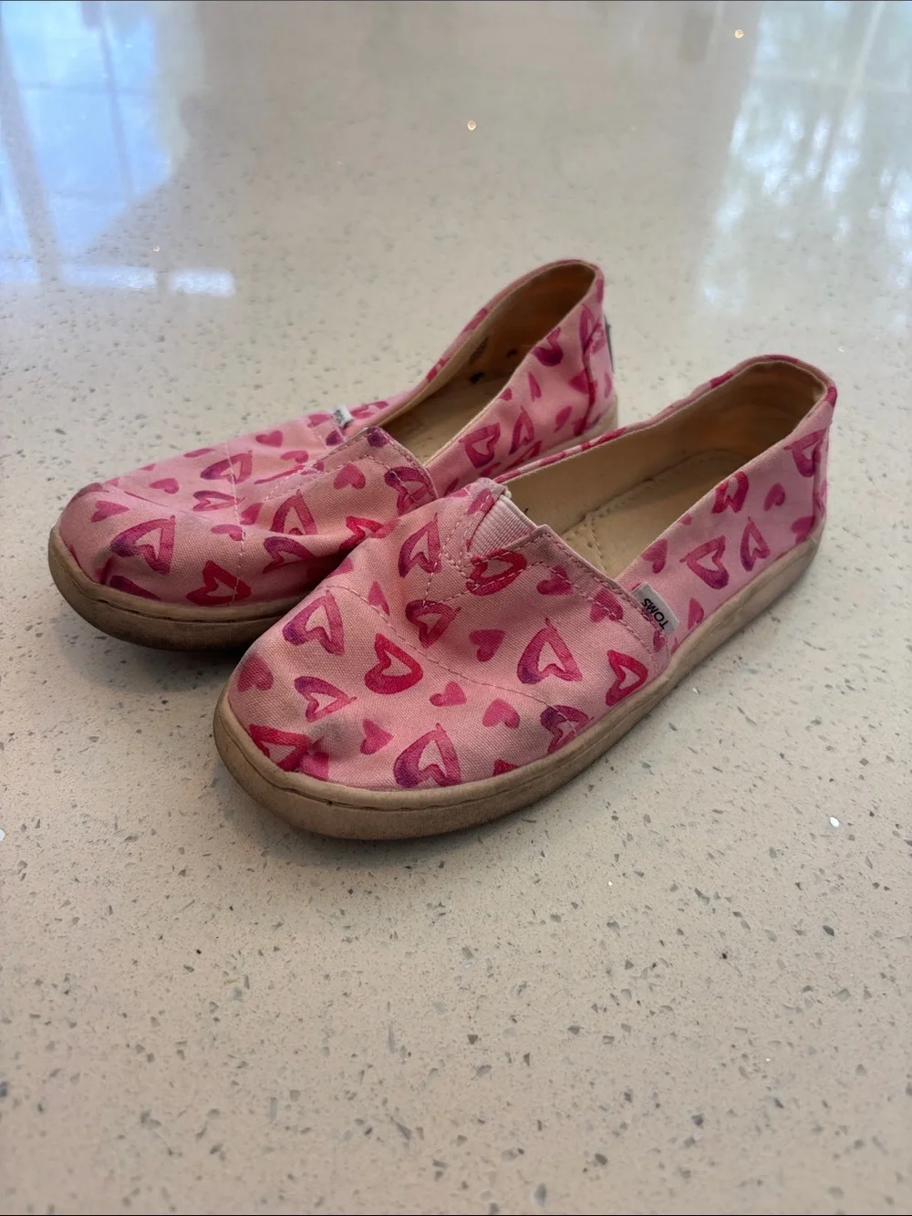 Toms Pink Heart Canvas Slip-On Shoes for Kids